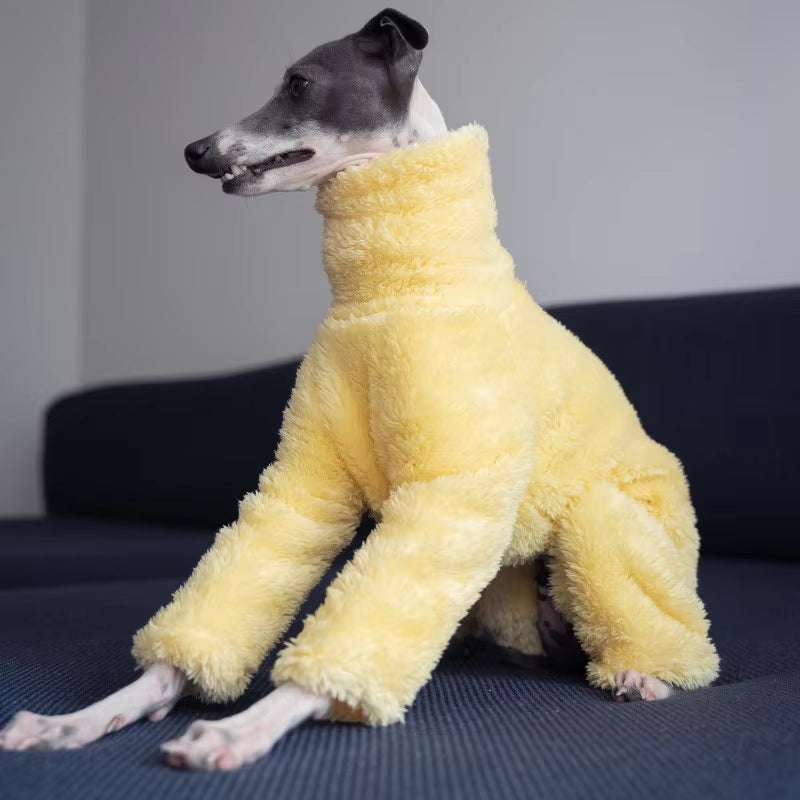 Yellow Soft Dog Coat High Collar Design Winter Warm Small Medium Dog Pajamas Suitable for Italian Greyhound Whippet Bellington
