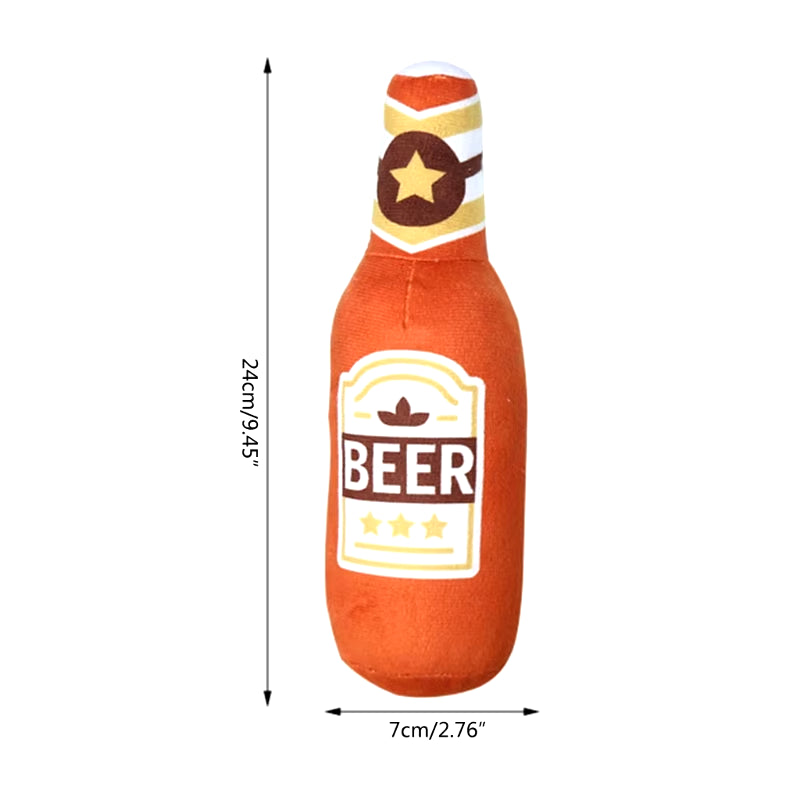 Dog Plush Toys Pet Squeaky Printed Beer Bottle Shape Toy Dog Bite-Resistant Clean Teeth Chew Toy Pet Supplies Interactive Toys