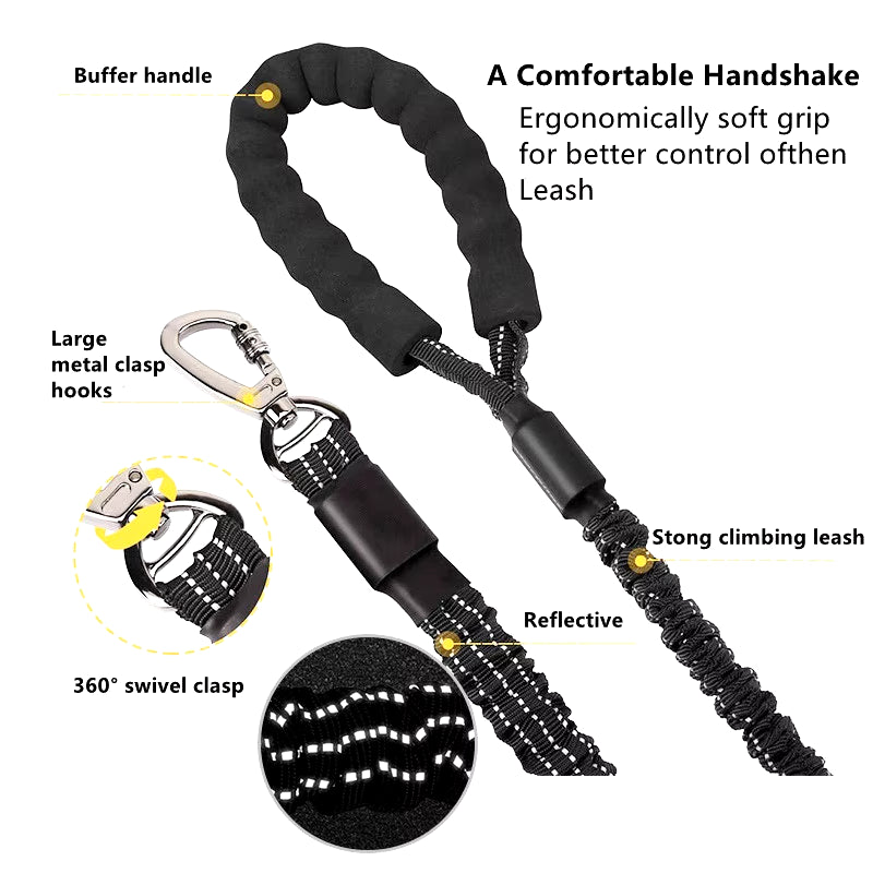 ​Durable Pet Leash Reflective Stretchable Leash Outdoor Training Metal Clasp Cushioned Handle Dog Leash