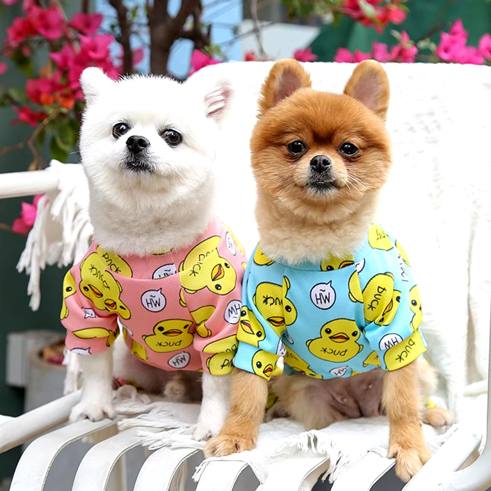 Dog Cotton Romper Pajamas Costume Cartoon Duck Printing Puppy Jumpsuit Onesie Clothes for Dogs Chihuahua Yorkie Pet Cat Clothing