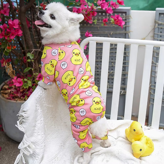 Dog Cotton Romper Pajamas Costume Cartoon Duck Printing Puppy Jumpsuit Onesie Clothes for Dogs Chihuahua Yorkie Pet Cat Clothing