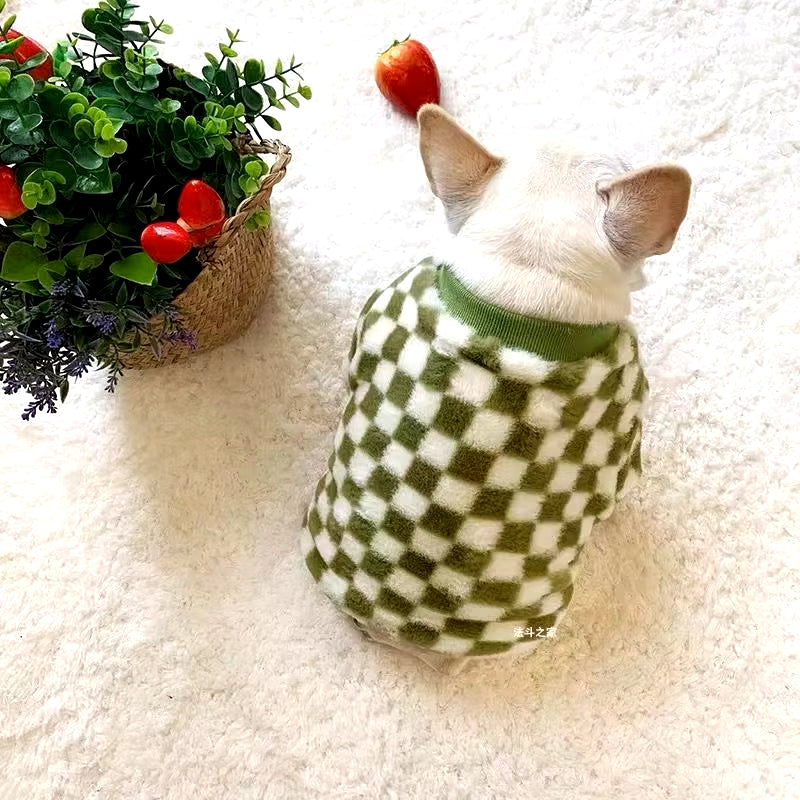 French Bulldog Winter Dog Clothes Coat Warm and Thickened Vest Jacket Fat Dog Costume Bulldog Pug Green Plaid Pet Dog Clothes