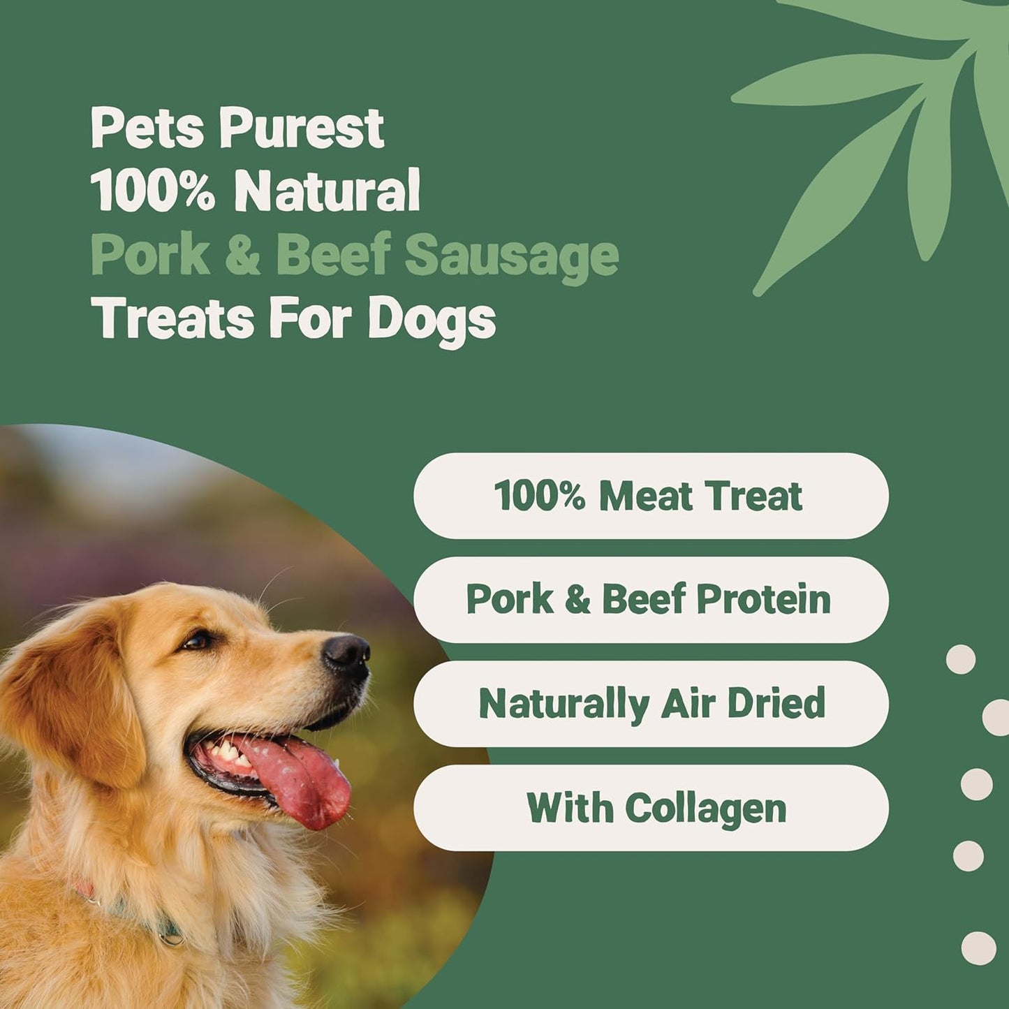 Natural Dog Treat Chews - 100% Healthy Air-Dried Pork & Beef Sausage Meat Treats for Dogs, Puppy & Senior. Grain & Gluten Free Low Fat Raw Protein Dog Food Snack (200G)