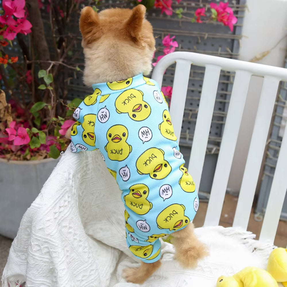 Dog Cotton Romper Pajamas Costume Cartoon Duck Printing Puppy Jumpsuit Onesie Clothes for Dogs Chihuahua Yorkie Pet Cat Clothing