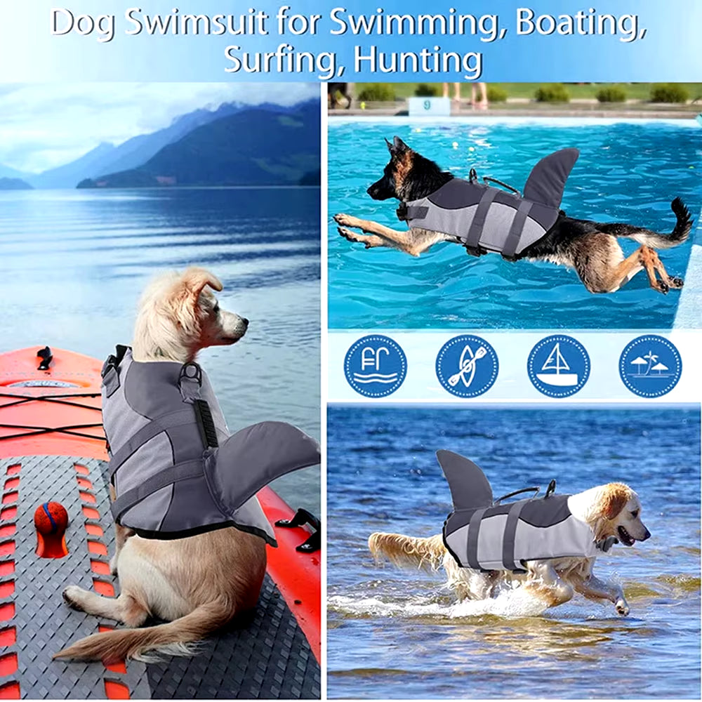 Shark Shaped Dog Life Jacket Enhanced Buoyancy Small Dogs Swimming Clothes Safety Vest with Handle for Medium Large Dogs Surfing