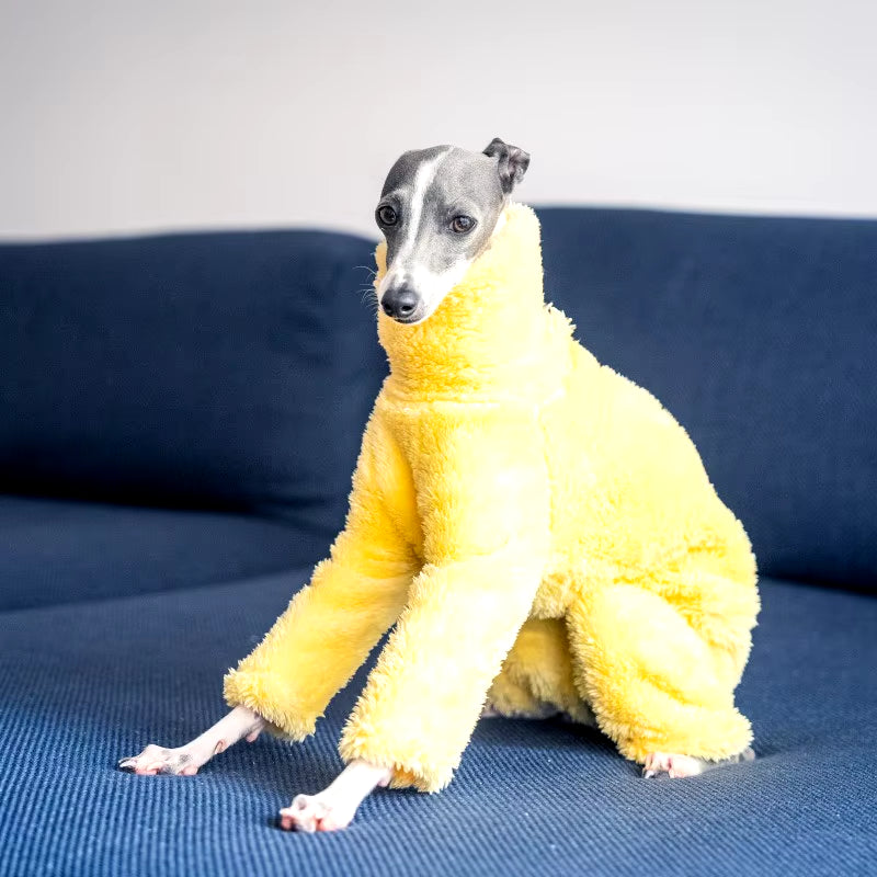 Yellow Soft Dog Coat High Collar Design Winter Warm Small Medium Dog Pajamas Suitable for Italian Greyhound Whippet Bellington