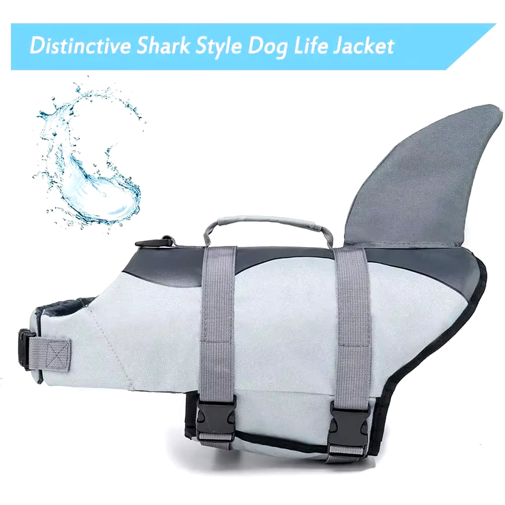 Shark Shaped Dog Life Jacket Enhanced Buoyancy Small Dogs Swimming Clothes Safety Vest with Handle for Medium Large Dogs Surfing