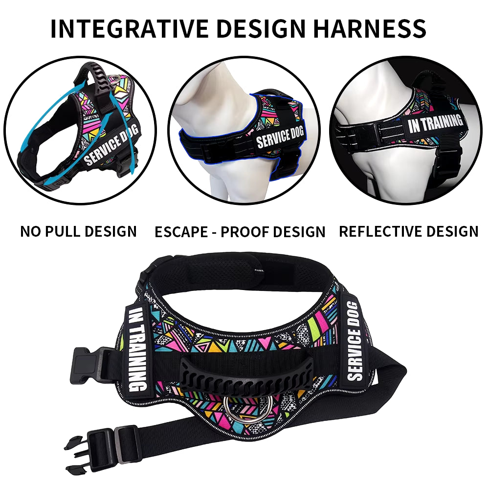 Walking Dog Harnesses Safety No-Pull Breathable Service Dog Vest Collar Adjustable Reflective Pet Harness with Outdoor Training