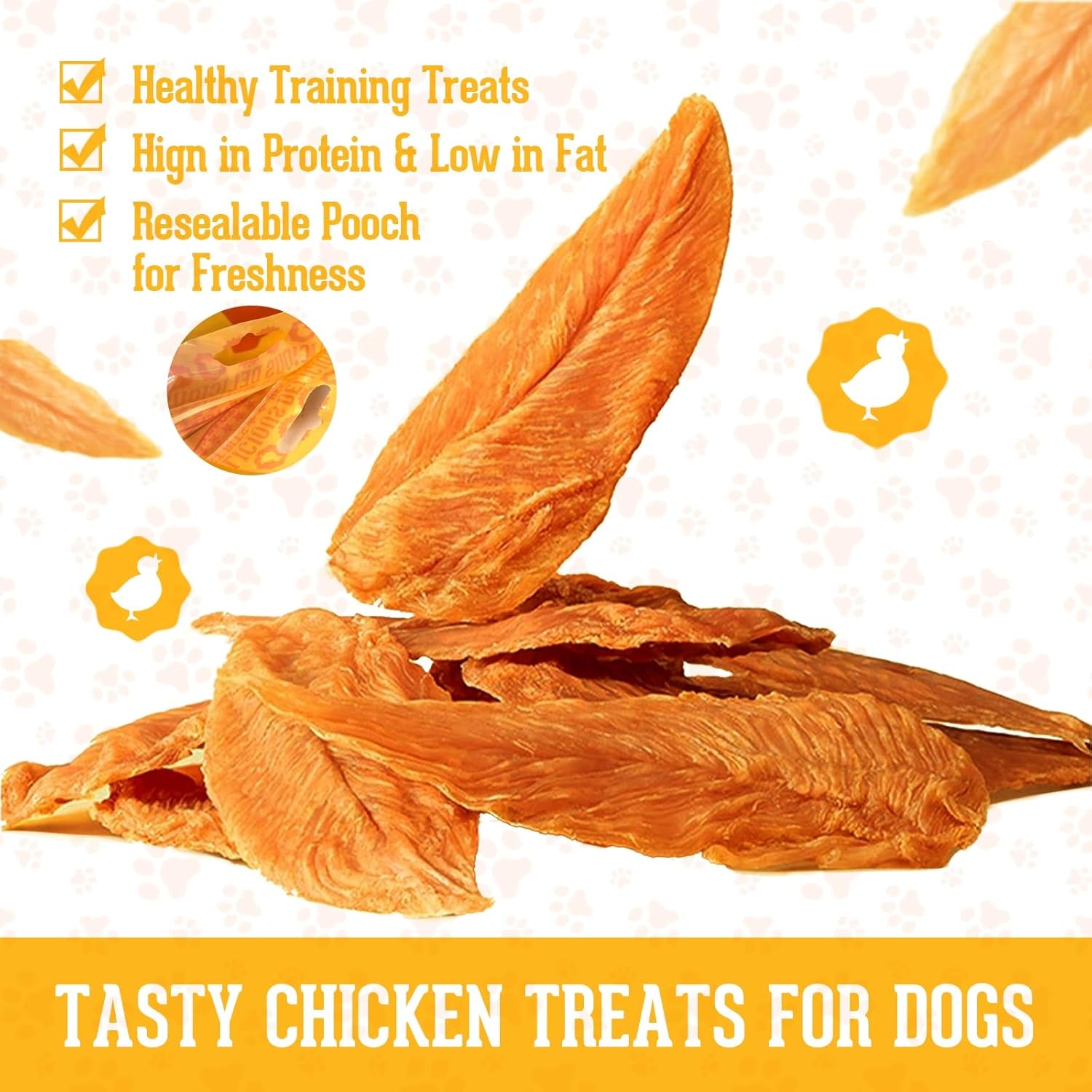 PACK’N PRIDE Natural Dog Treats, 200 G Air-Dried Chicken Fillets, Low Fat Chicken Breast Jerky, Dog Chews for Small&Medium&Large Dogs, Grain-Free Dog Training Treats, High in Protein