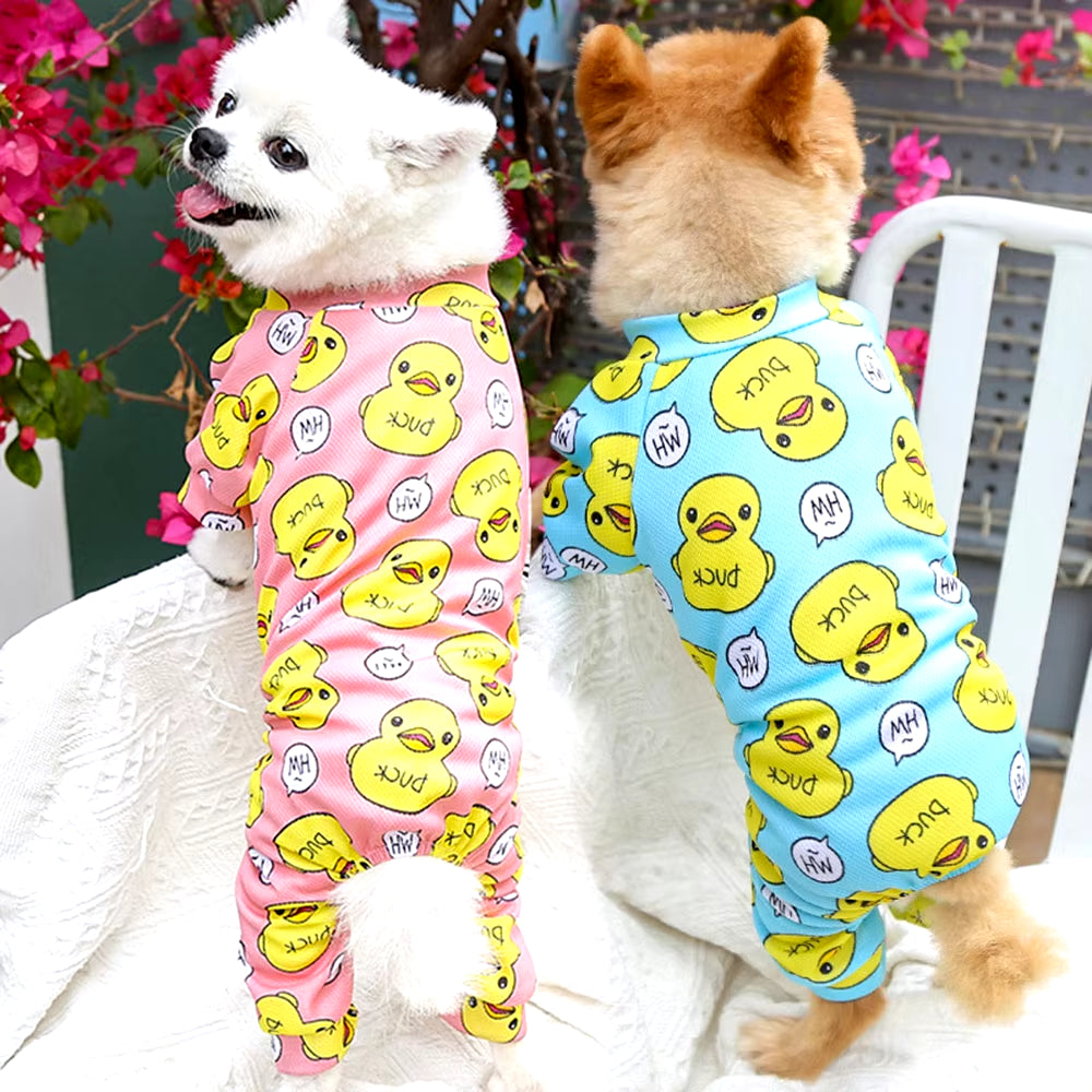 Dog Cotton Romper Pajamas Costume Cartoon Duck Printing Puppy Jumpsuit Onesie Clothes for Dogs Chihuahua Yorkie Pet Cat Clothing