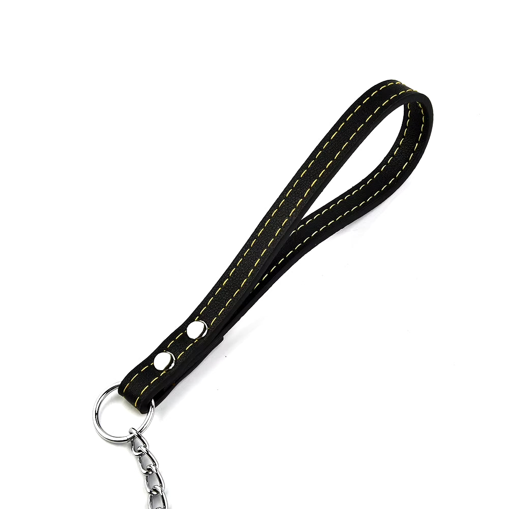 Dog Leash Metal Chain Dog Black 2.0Mm*120Cm with Leather Style Handle Strong Control Leash Pet Supplies Iron Towing Rope