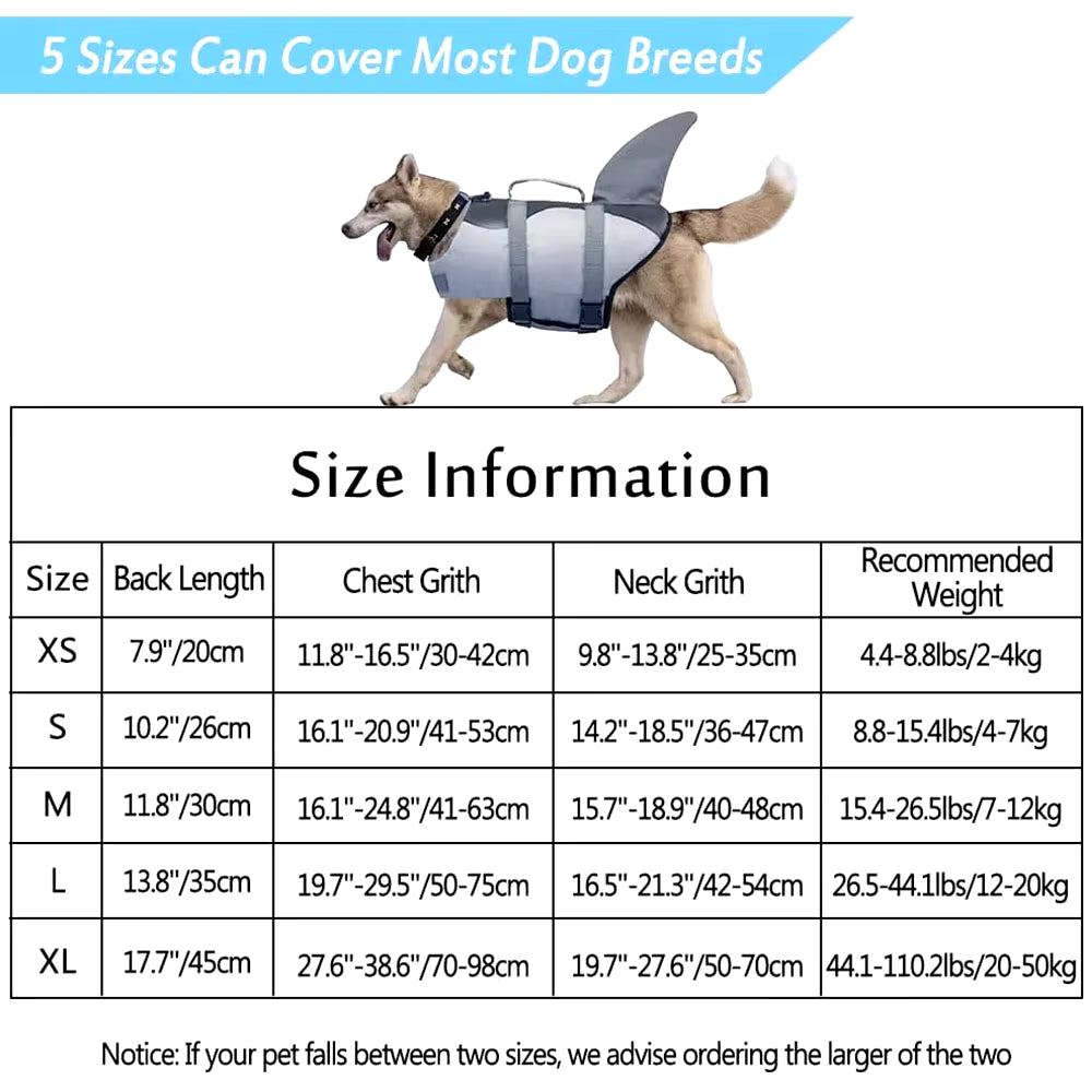 Shark Shaped Dog Life Jacket Enhanced Buoyancy Small Dogs Swimming Clothes Safety Vest with Handle for Medium Large Dogs Surfing
