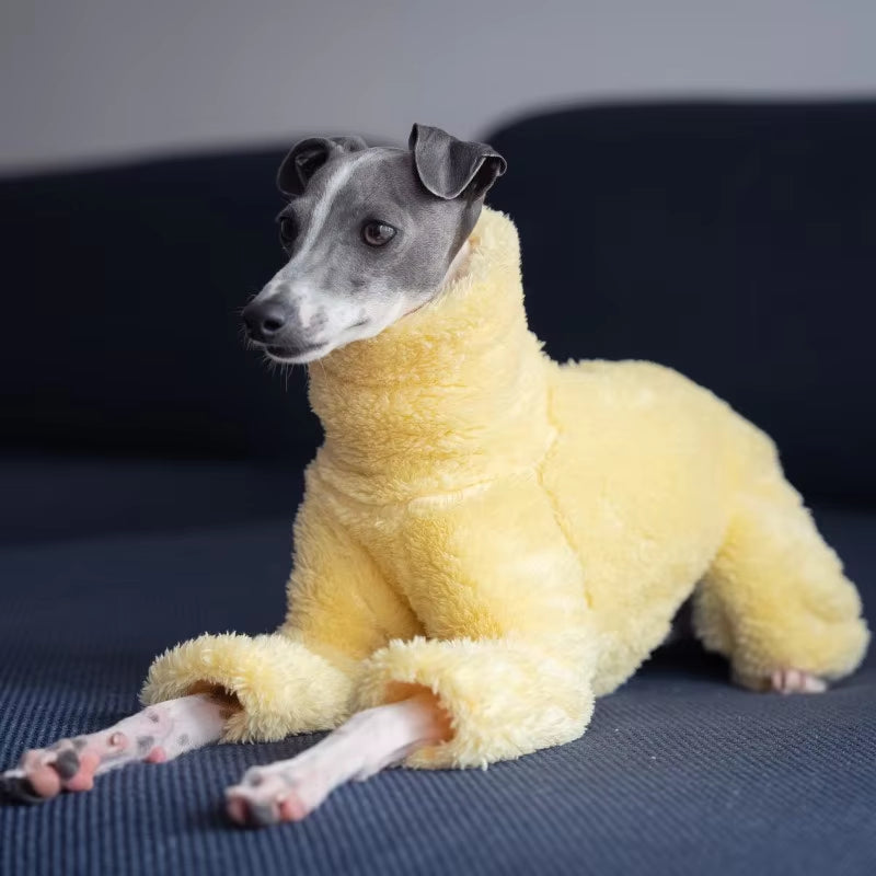 Yellow Soft Dog Coat High Collar Design Winter Warm Small Medium Dog Pajamas Suitable for Italian Greyhound Whippet Bellington