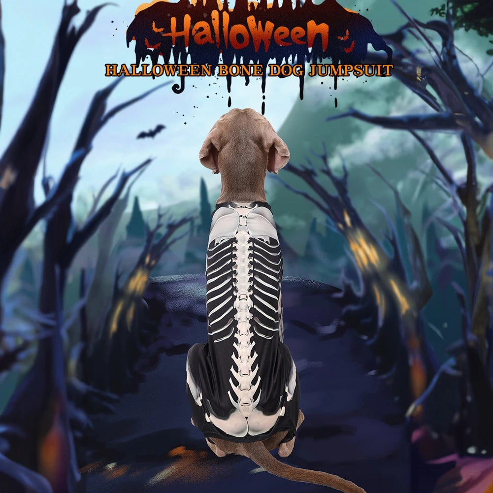 Halloween Dog Skeleton Costumes Cosplay Party Sweater Pet Clothes 4Leg Sweatshirt for Medium Large Dog French Bulldog Dress Up